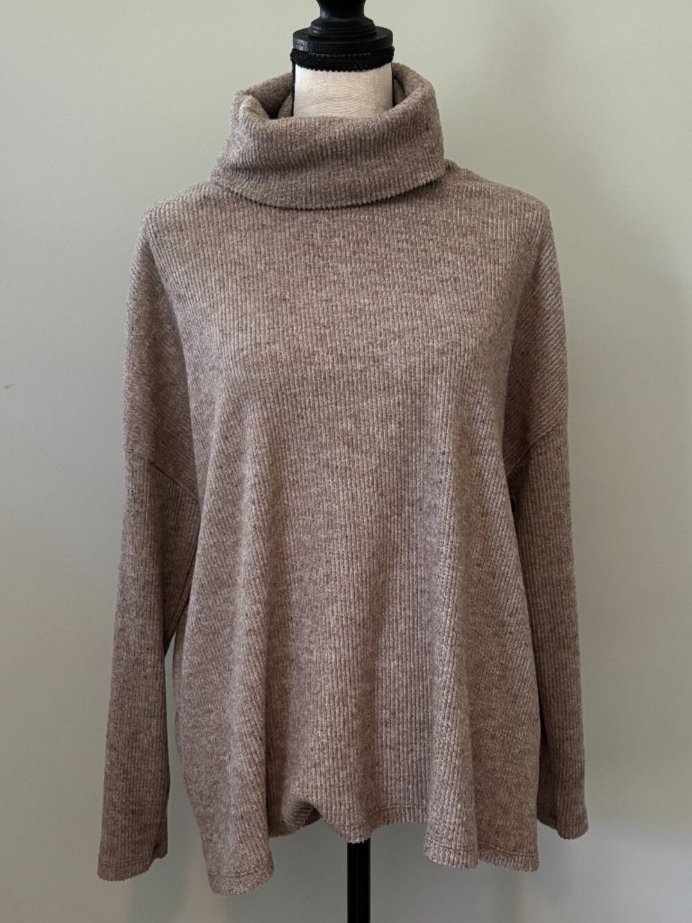 Dylan Taupe Ribbed Cowl Neck Sweater Small Like New
